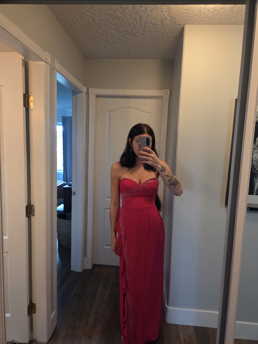 Strapless Hot Pink Evening Gown with Sweetheart Bodice